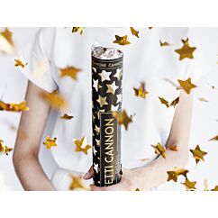 Konfettitykki, kultaiset tähdet.