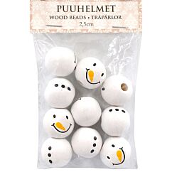 Träpärlor - Snögubbe, 2,5 cm, 10-pack