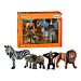 Schleich villieläin-setti, sisältää neljä eläintä: leijona, seepra, simpanssi ja norsunpoikanen.