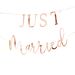 Ruusukullanvärinen banneri tekstillä "Just Married".