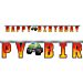 Monster truck banneri, tekstillä "Happy Birthday", monsteriautoaiheiseen syntymäpäiväjuhlaan. 2 metriä