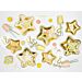 Kattauskuva, kultaiset pahvilautaset jotka ovat tähtimuotoiset