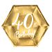 Kultaiset jälkiruokalautaset 40-vuotisjuhliin, tekstillä "40th Birthday!"